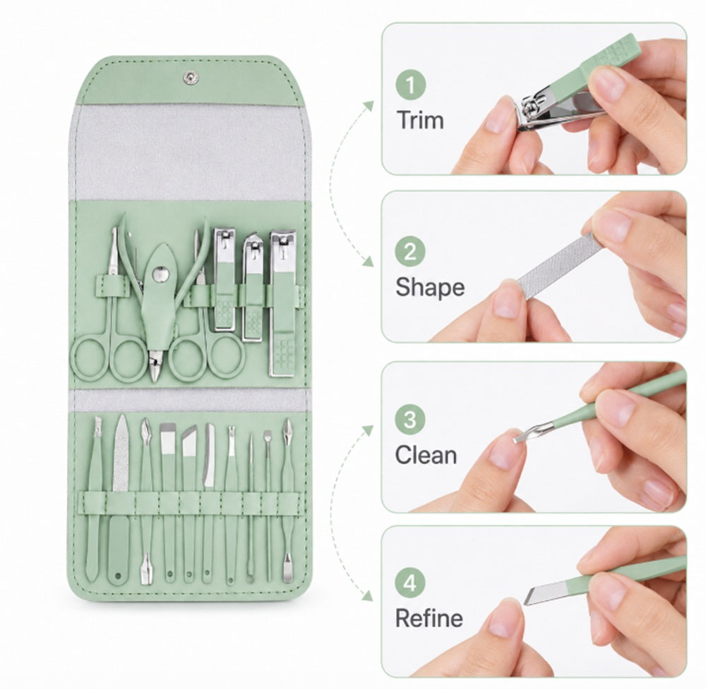 16-Piece Stainless Steel Manicure Kit with Case | TIKA