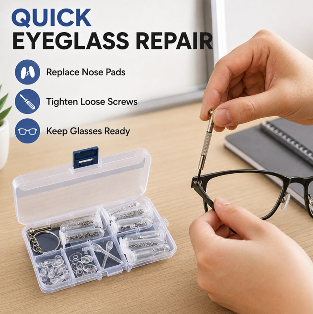 Eyeglass Repair Kit with Screws, Nose Pads & Case | TIKA