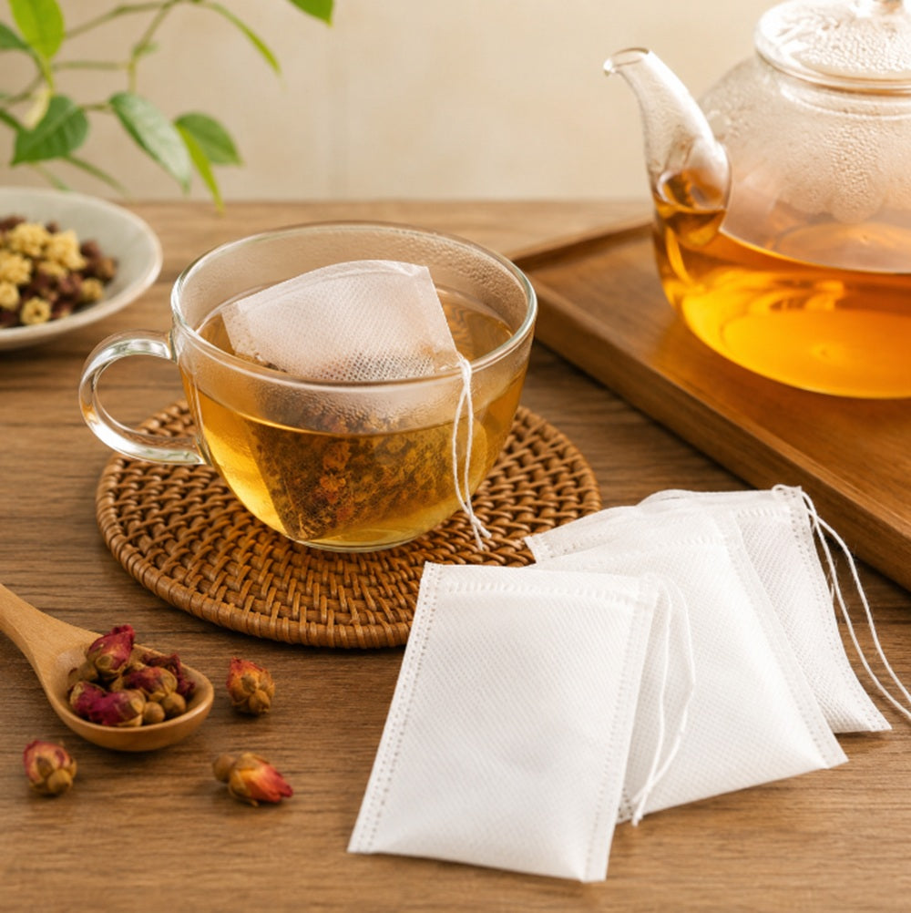 100-Pack 8 x 10 cm Drawstring Tea Filter Bags for Loose-Leaf Tea | TIKA