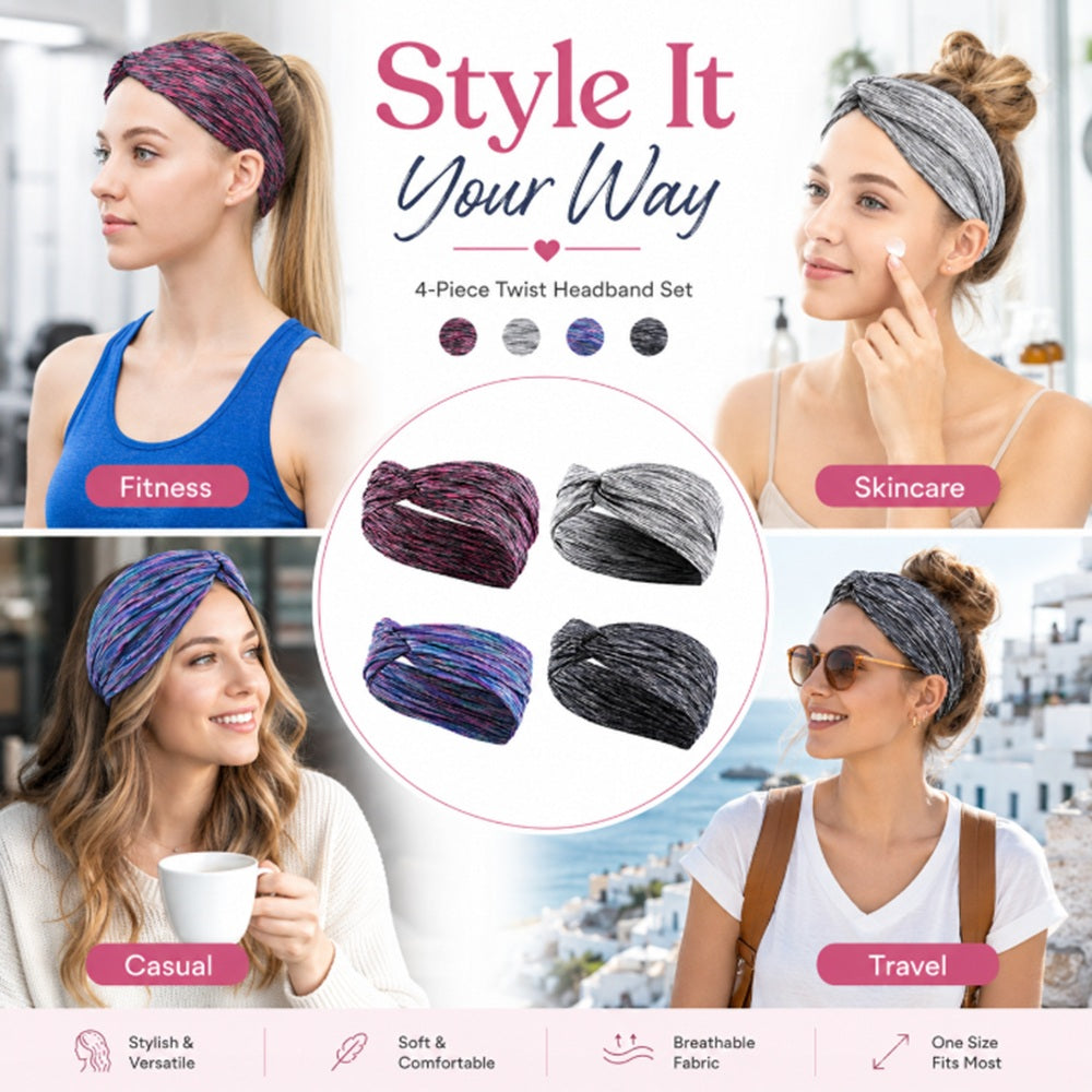4-Pack Women's Elastic Turban Sports Headbands | TIKA