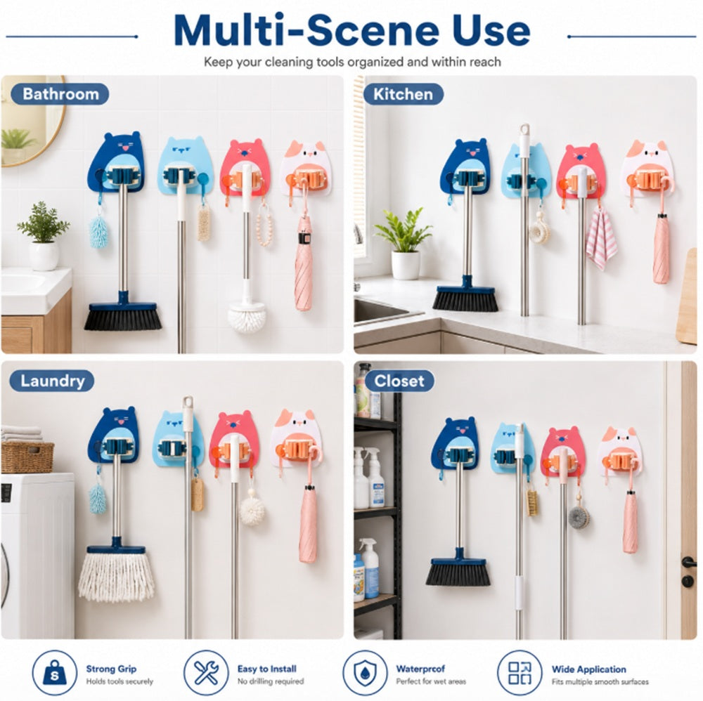 4-Pack Self-Adhesive Mop & Broom Holders with Hooks | TIKA