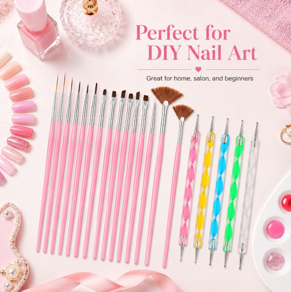 20-Piece Nail Art Brush & Dotting Tool Set | TIKA