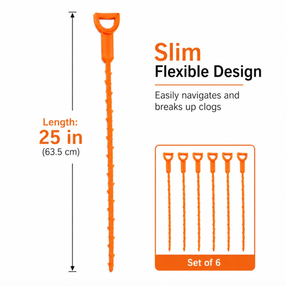 6-Pack 25-Inch Hair Drain Clog Remover Tools | TIKA