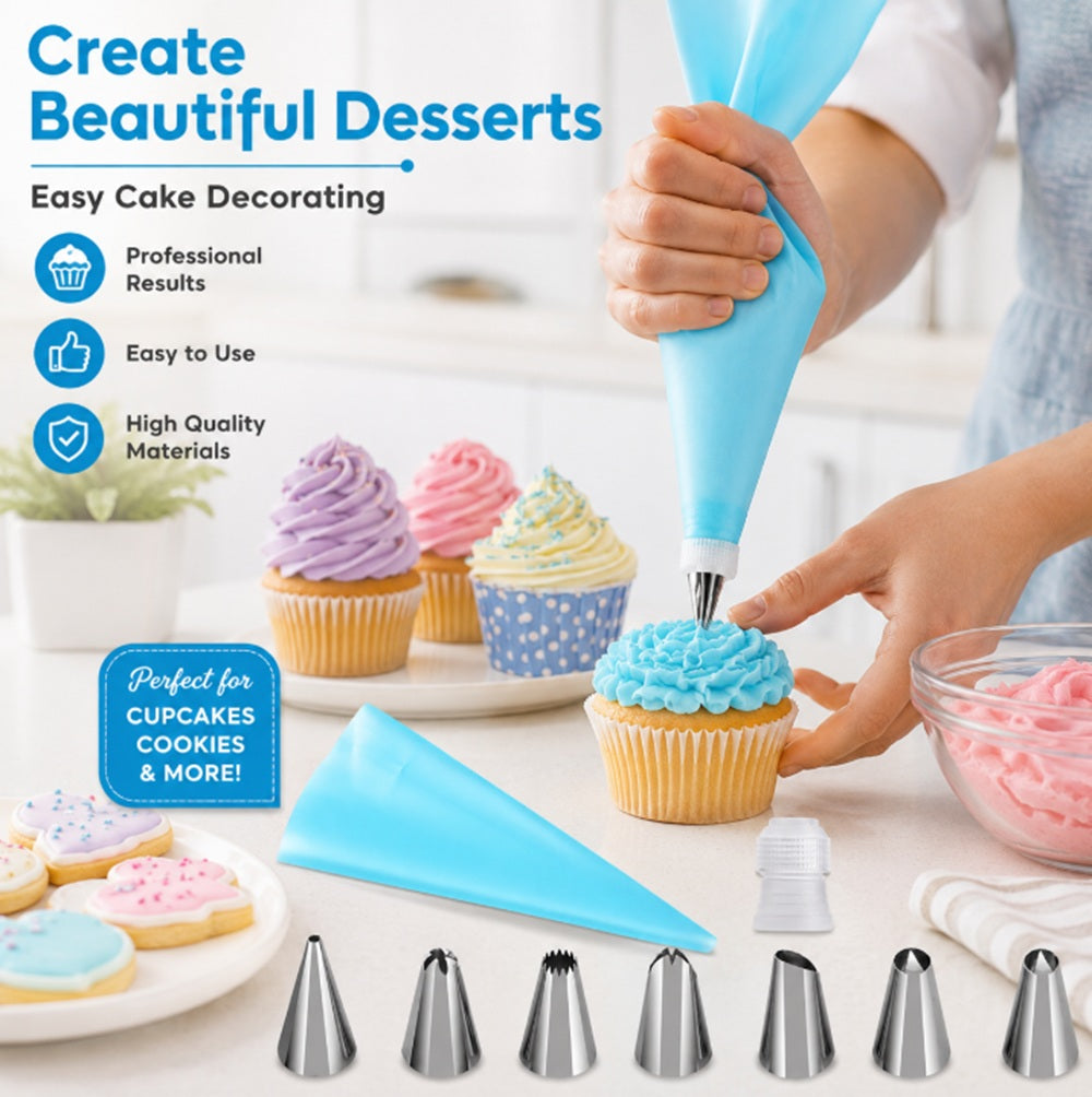 8-Piece Cake Decorating Piping Bag & Icing Tip Set | TIKA