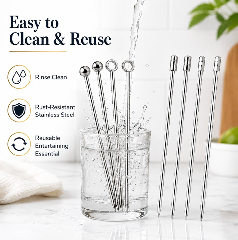 8-Pack Stainless Steel Reusable Cocktail Picks | TIKA