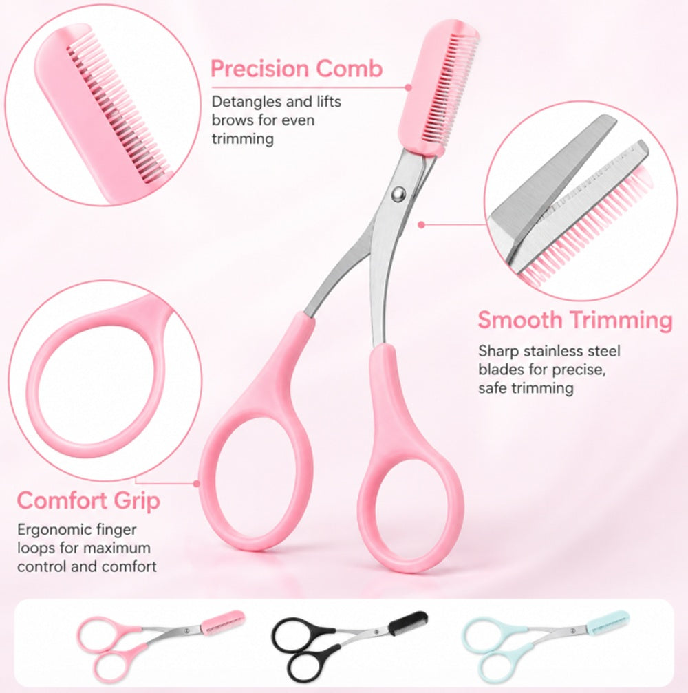 3-Piece Eyebrow Trimming Scissors Kit with Comb | TIKA