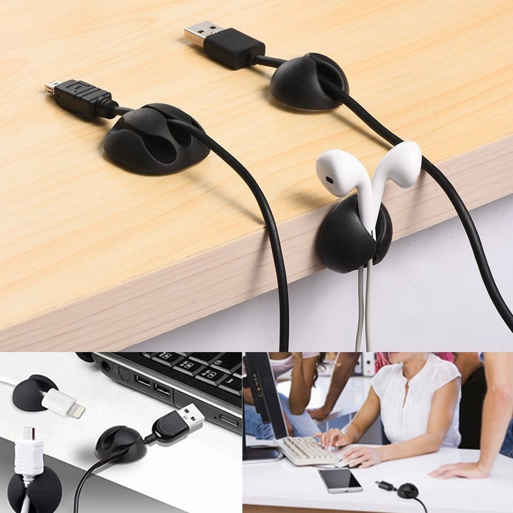 10-Pack Self-Adhesive Cable Clips for Desk & Charger Cords | TIKA