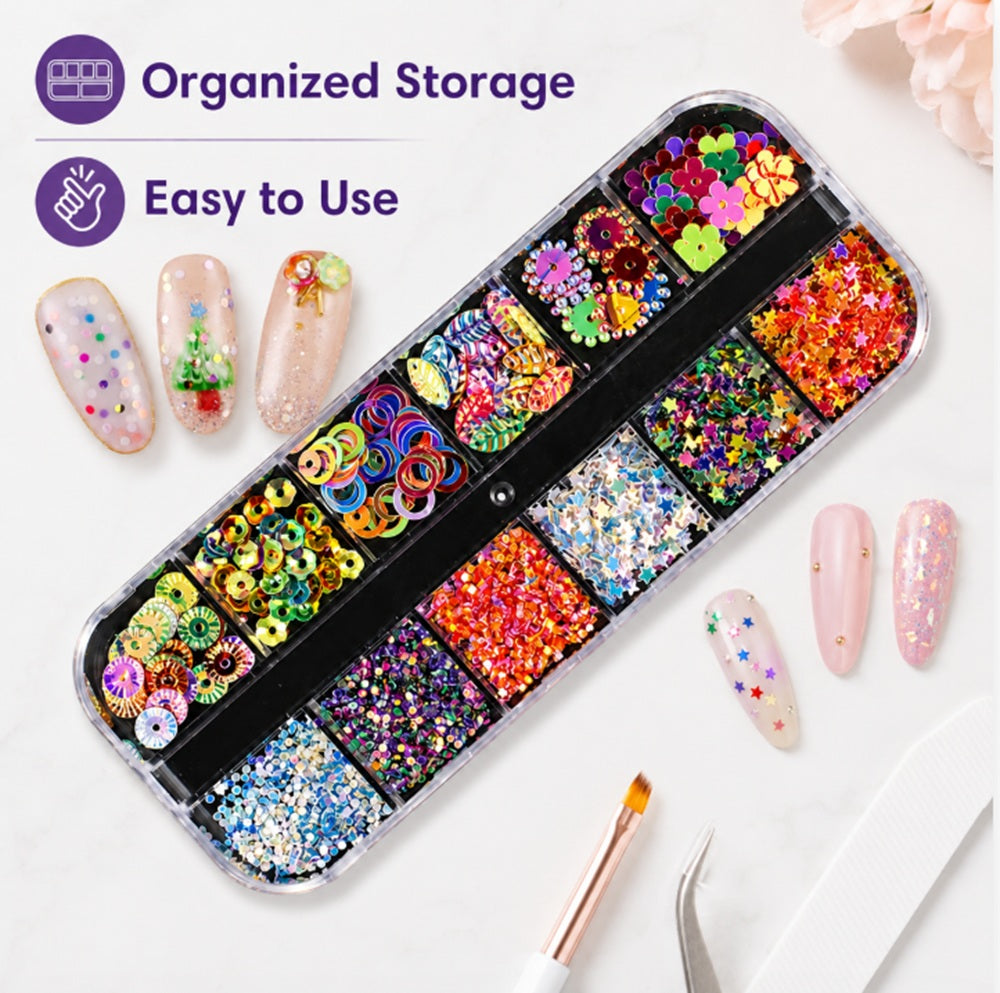 12-Grid Nail Rhinestone Kit for 3D Nail Art | TIKA