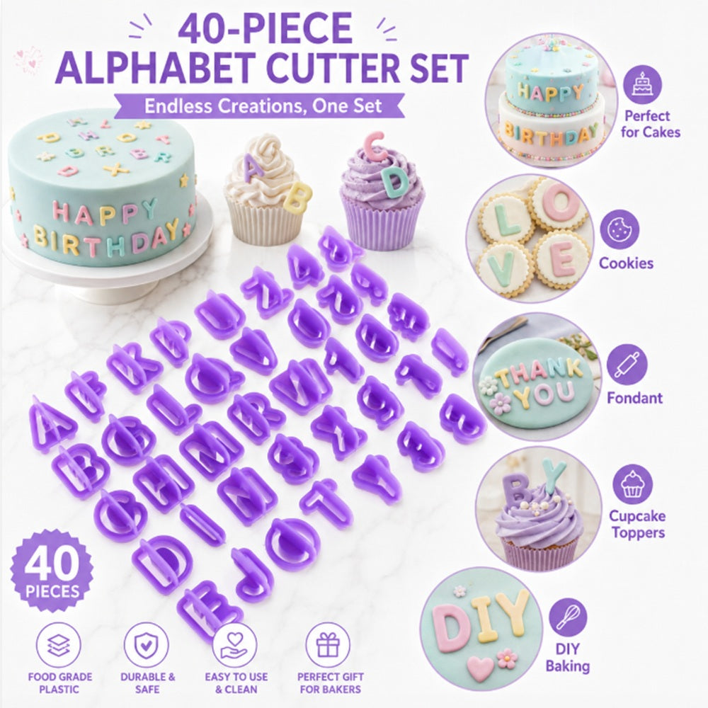 40-Piece Alphabet & Number Fondant Cutter Set | TIKA