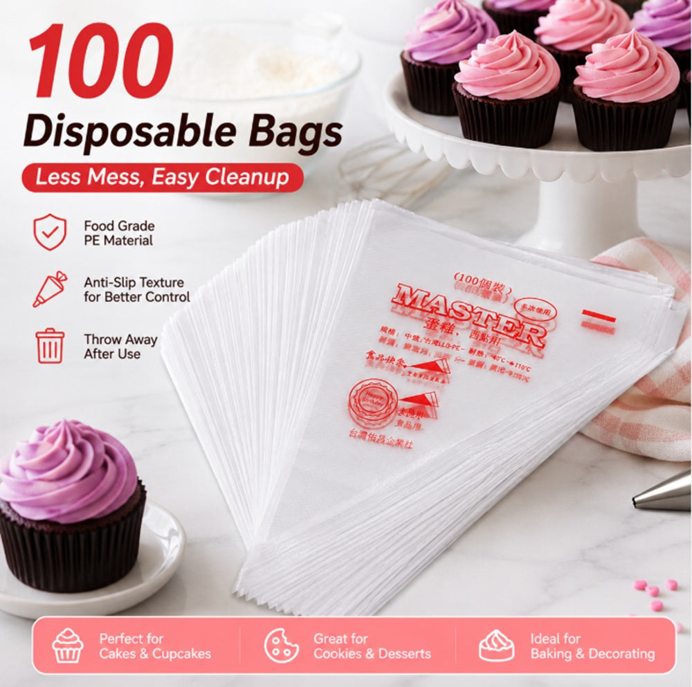 100-Pack Disposable Pastry Piping Bags | TIKA