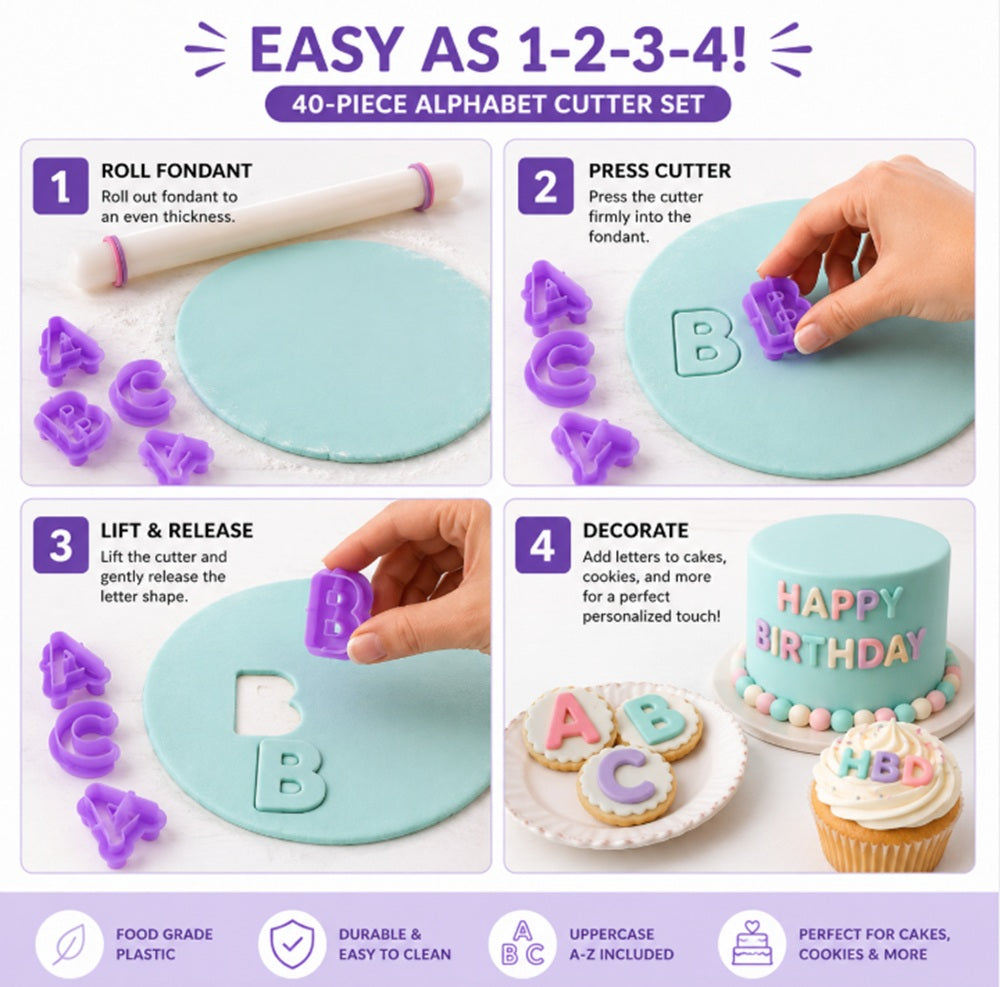 40-Piece Alphabet & Number Fondant Cutter Set | TIKA