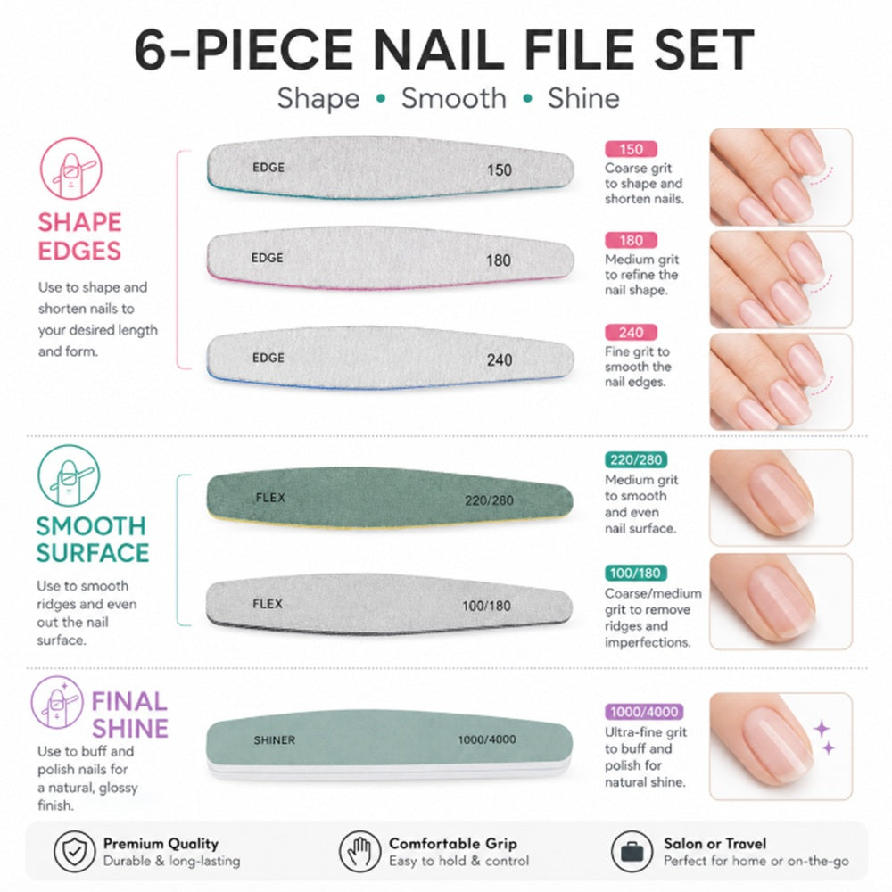 6-Piece Double-Sided Nail File & Buffer Set | TIKA