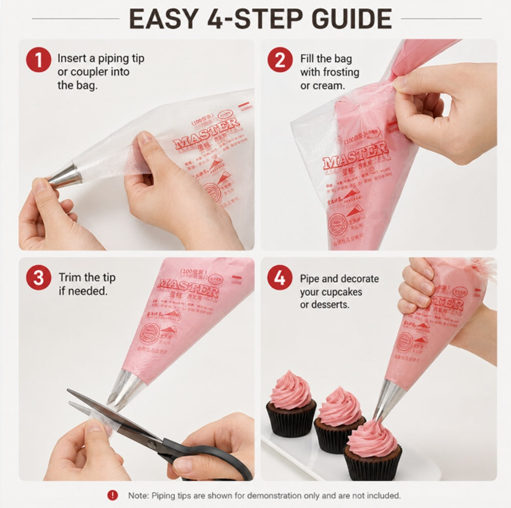 100-Pack Disposable Pastry Piping Bags | TIKA