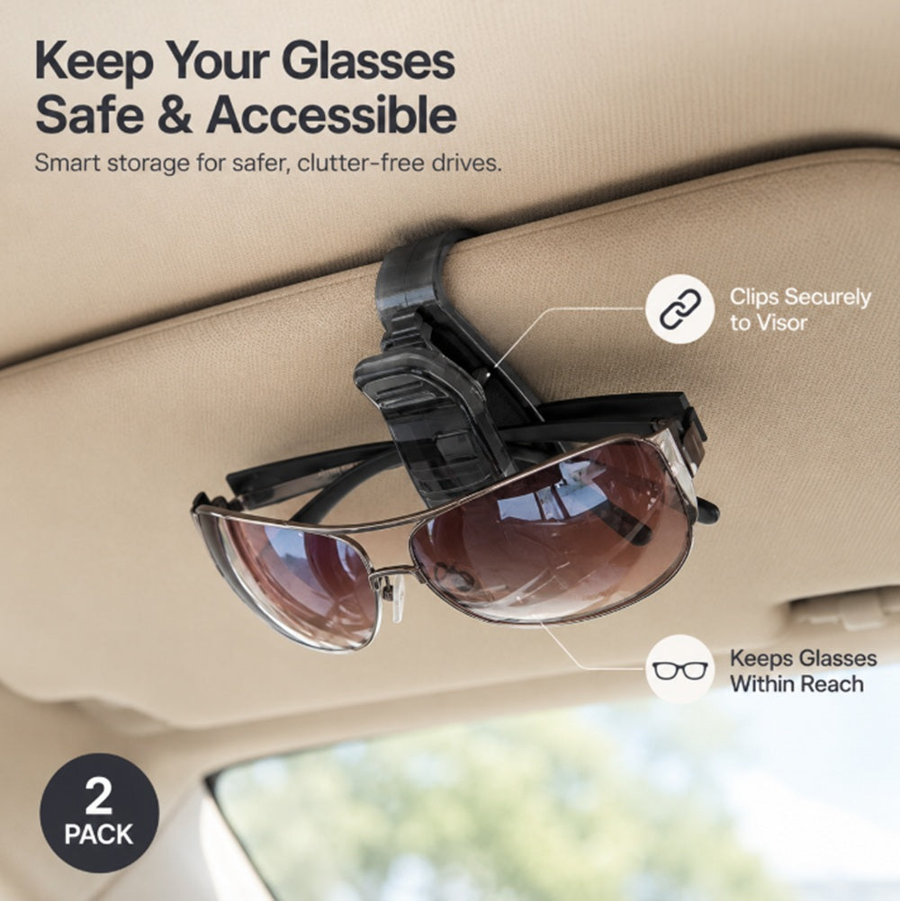 2-Pack Car Sun Visor Sunglasses & Card Holder Clips | TIKA