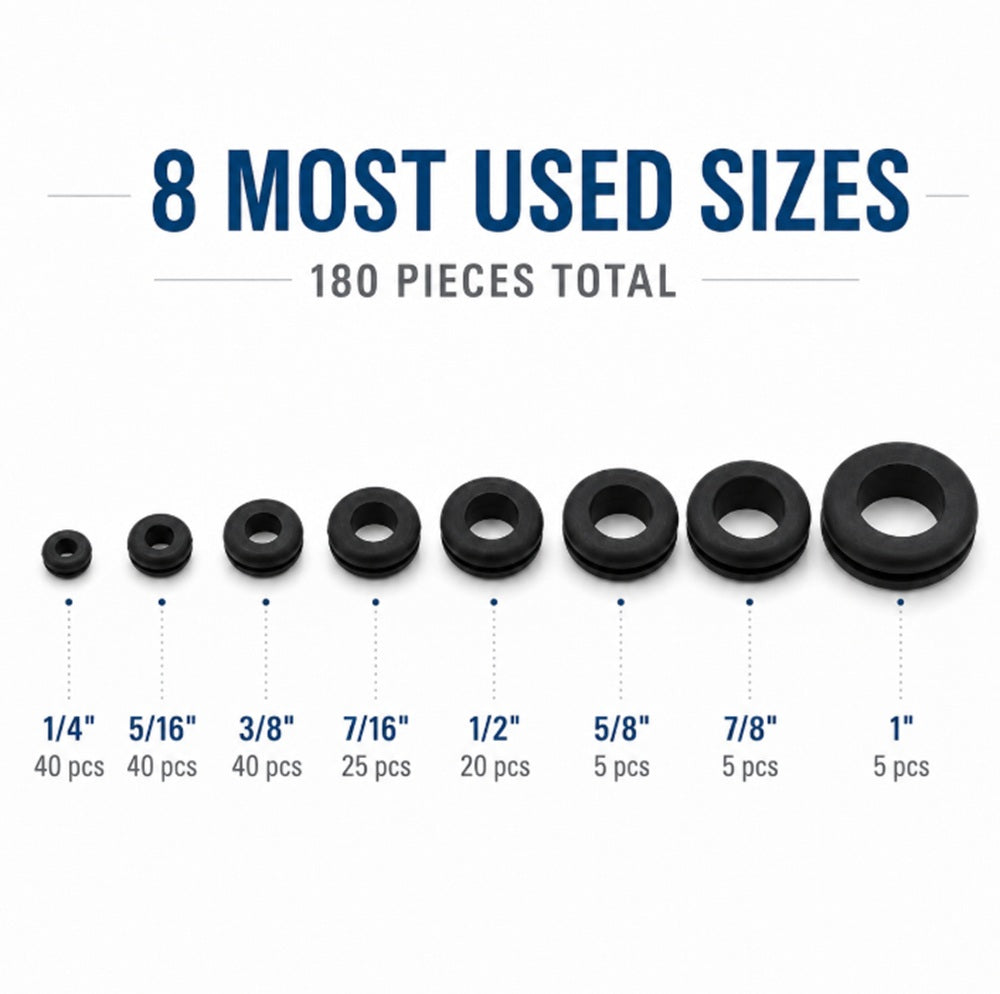180-Piece Rubber Wire Grommet Assortment Kit | TIKA