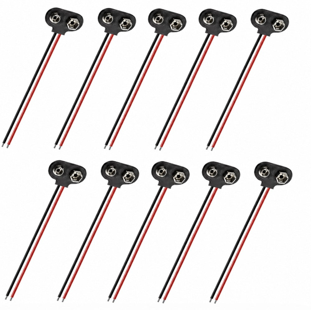 10-Pack 9V T-Type Battery Snap Connectors with Leads | TIKA