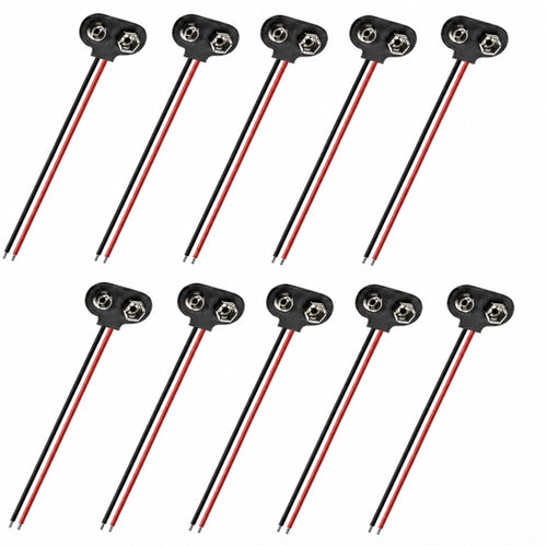 10-Pack 9V T-Type Battery Snap Connectors with Leads | TIKA