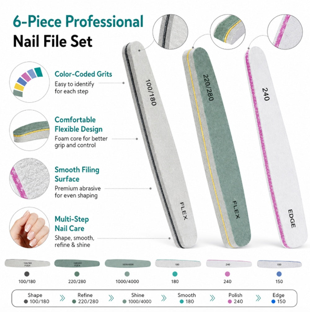 6-Piece Double-Sided Nail File & Buffer Set | TIKA