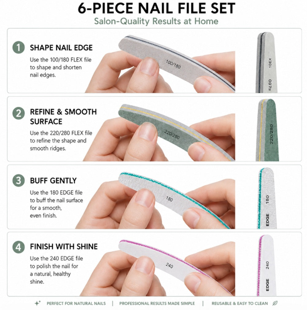 6-Piece Double-Sided Nail File & Buffer Set | TIKA