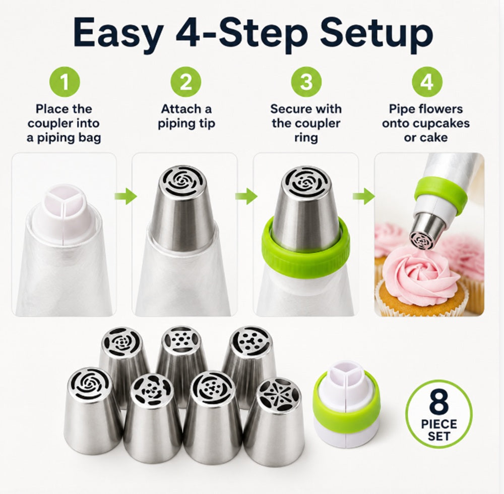 8-Pack Russian Flower Piping Tips for Cake Decorating | TIKA