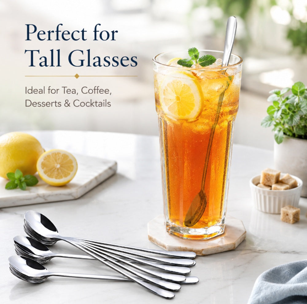 6-Pack 7.5-Inch Stainless Steel Long-Handle Iced Tea Spoons | TIKA