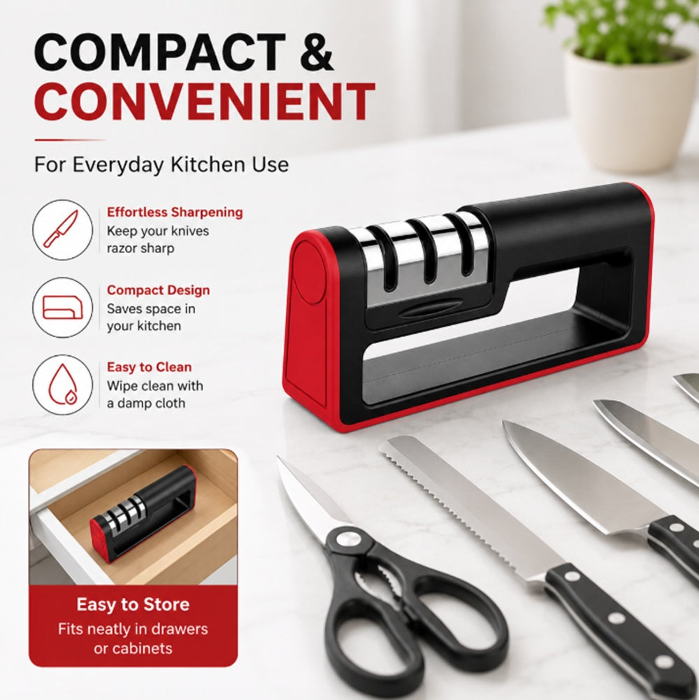 3-Stage Carbide, Ceramic & Stone Knife Sharpener | TIKA