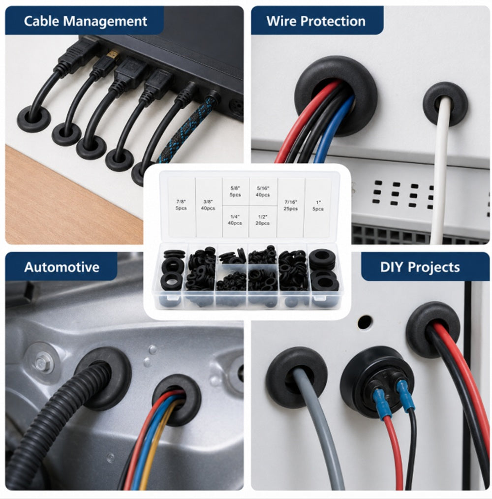 180-Piece Rubber Wire Grommet Assortment Kit | TIKA