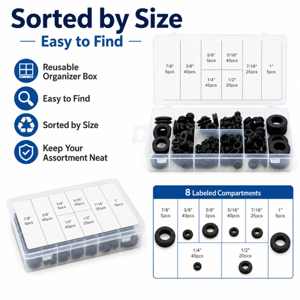180-Piece Rubber Wire Grommet Assortment Kit | TIKA