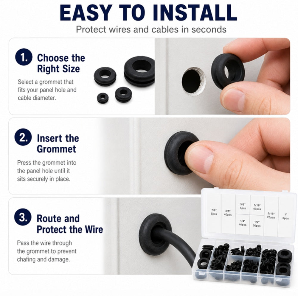 180-Piece Rubber Wire Grommet Assortment Kit | TIKA