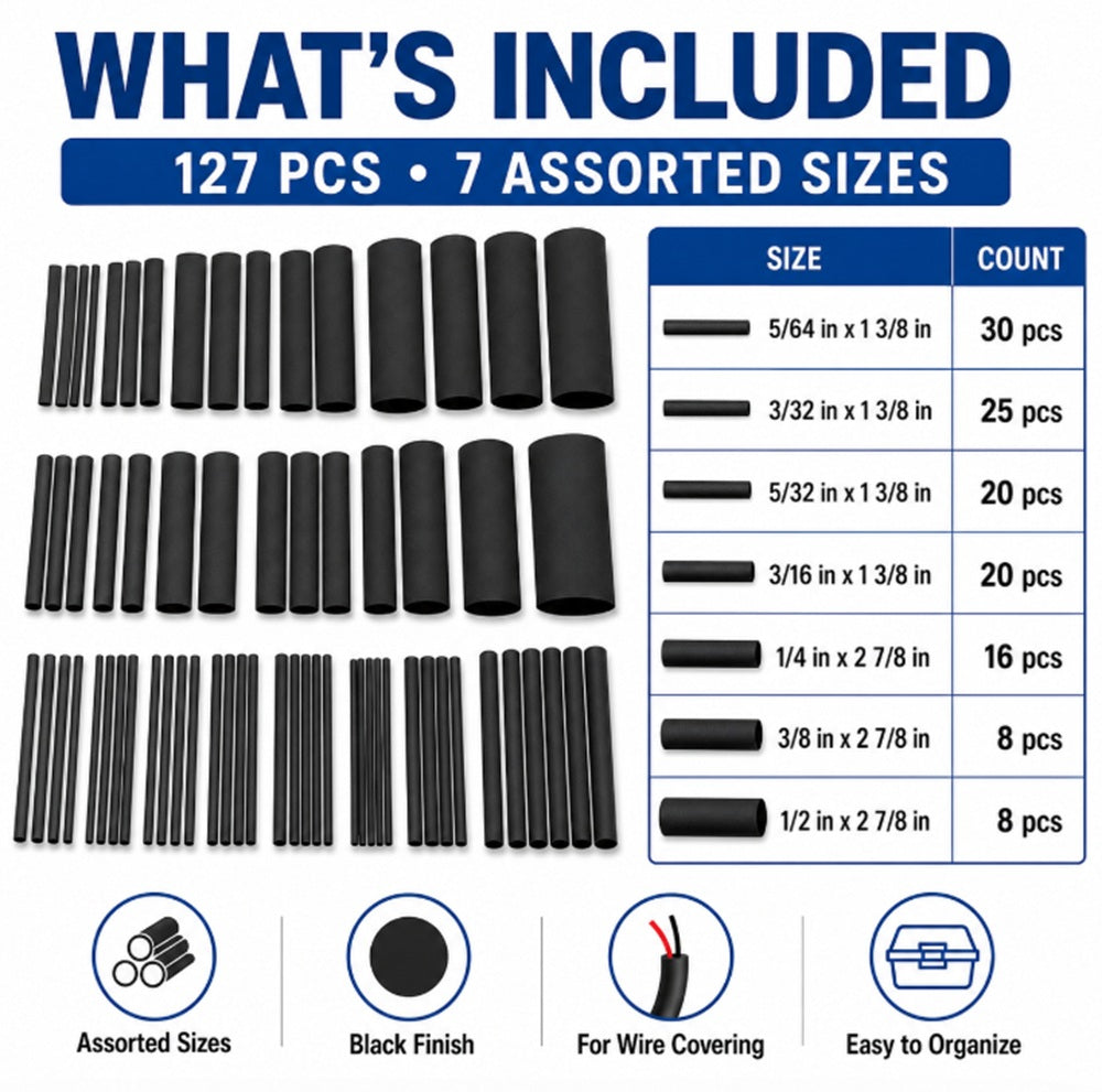 127-Piece Assorted Heat Shrink Tubing Kit | TIKA