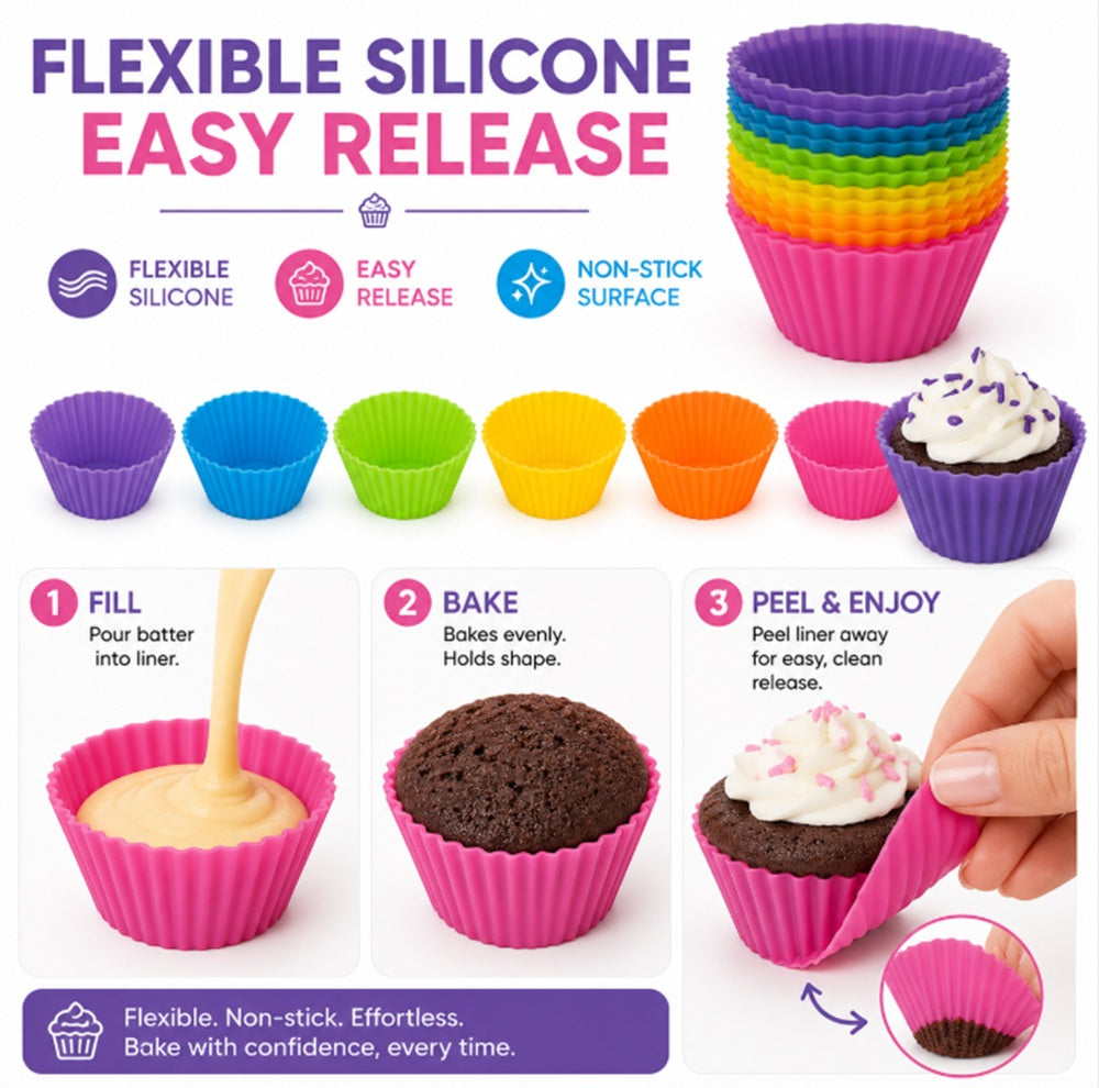 12-Pack Reusable Silicone Cupcake Liners | TIKA