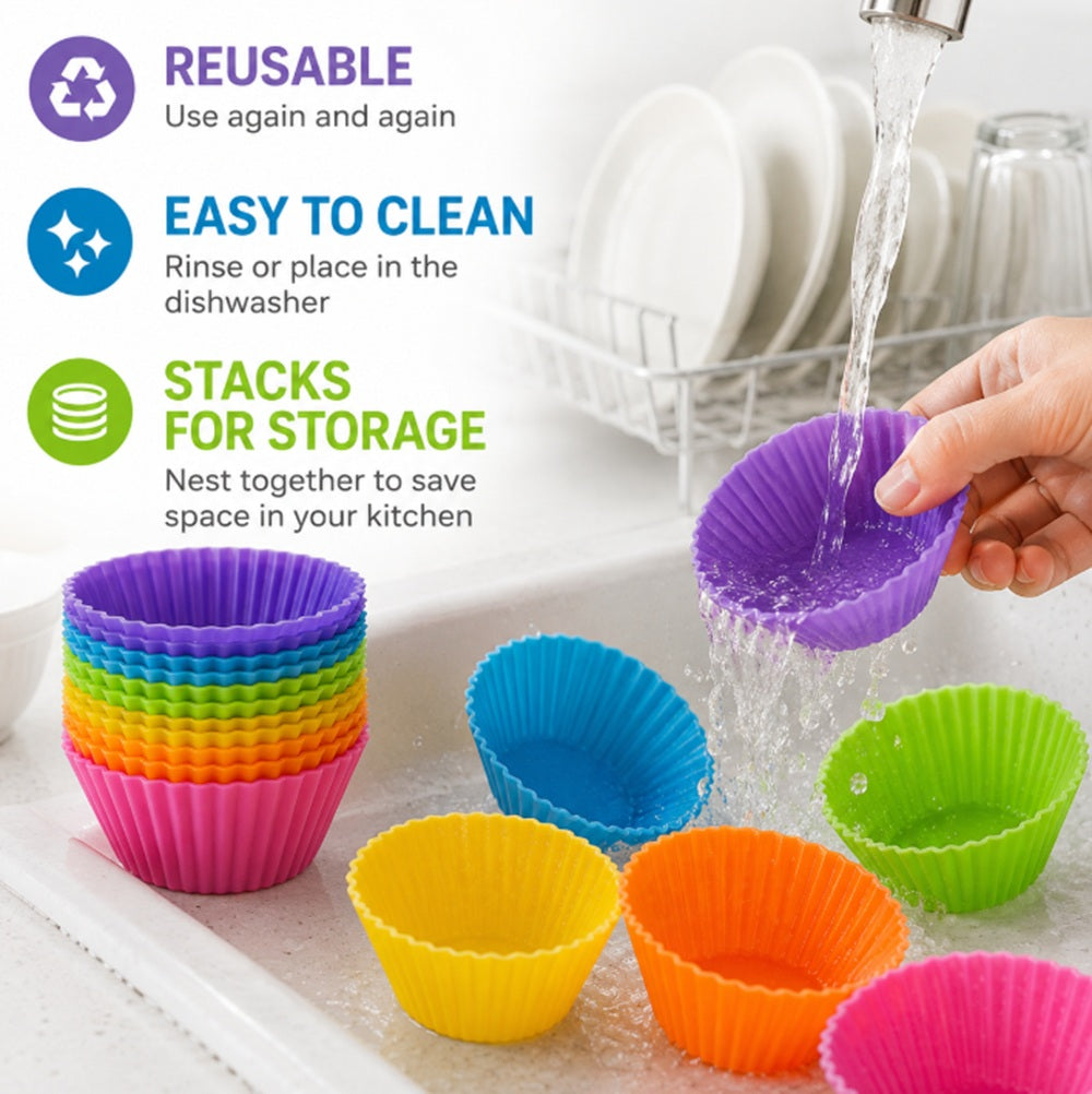 12-Pack Reusable Silicone Cupcake Liners | TIKA