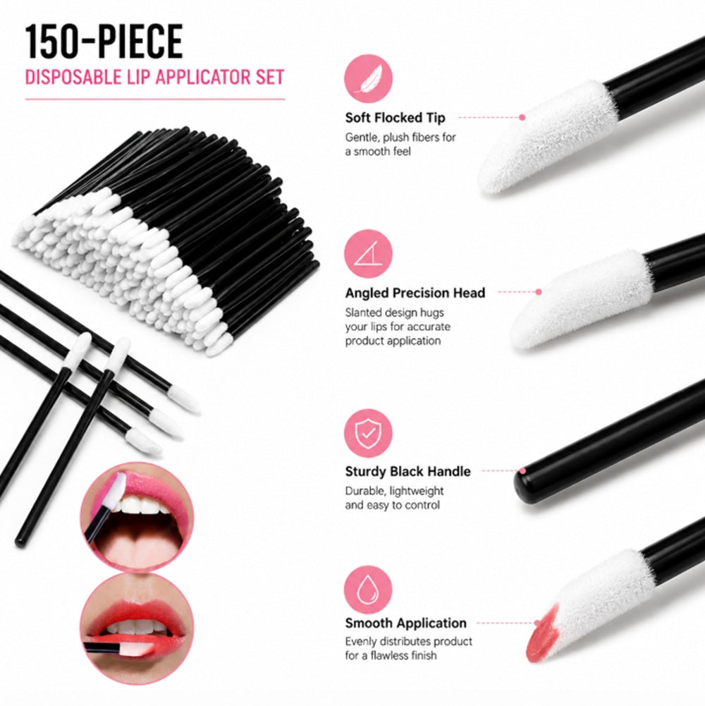 150-Piece Disposable Lip Brush Wands for Lipstick & Gloss | TIKA