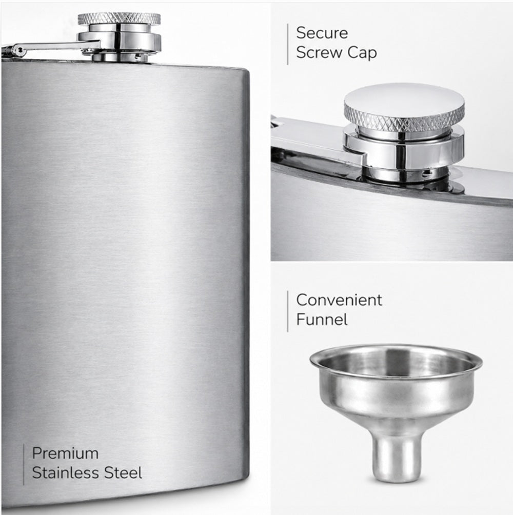Stainless Steel Hip Flask with Funnel – 6 oz, 8 oz & 10 oz | TIKA