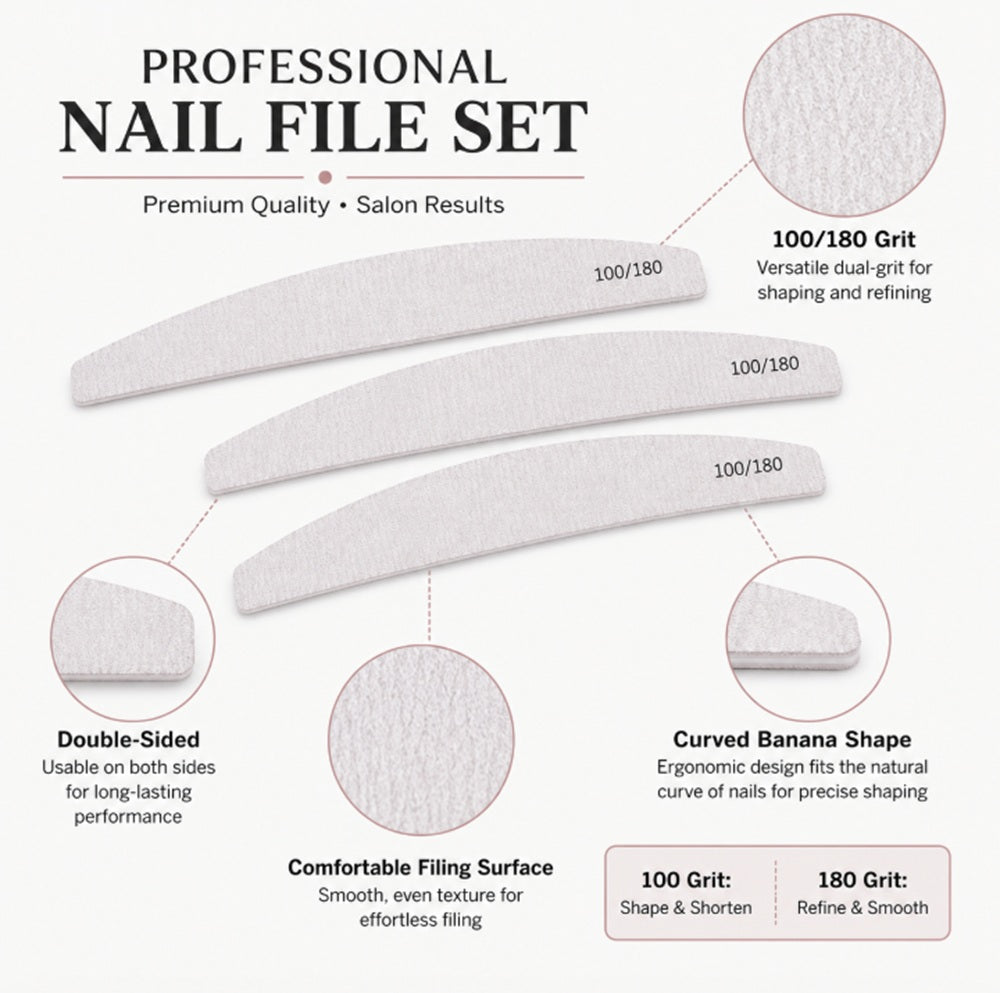 10-Pack Dual-Sided Nail Files, 100/180 Grit | TIKA