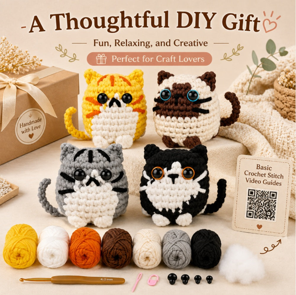 Cat Crochet Kit for Beginners, 4 Pack with Video Tutorials – TIKA
