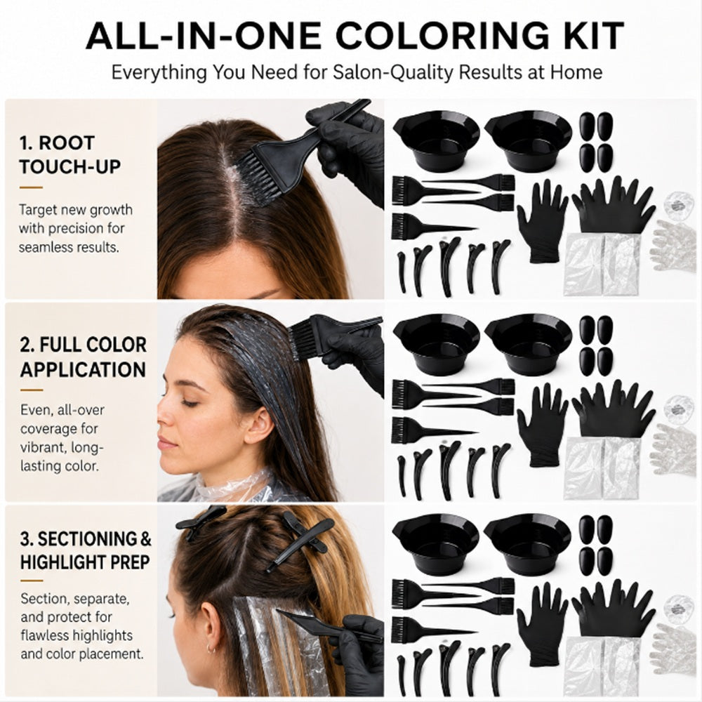 22-Piece Hair Coloring Brush, Comb & Bowl Kit | TIKA