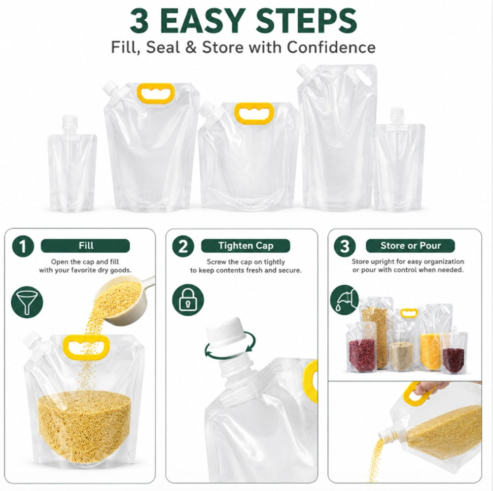 5-Pack Reusable Stand-Up Grain Storage Bags | TIKA