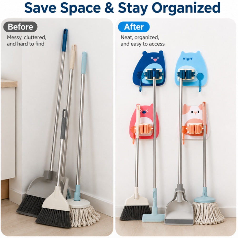 4-Pack Self-Adhesive Mop & Broom Holders with Hooks | TIKA