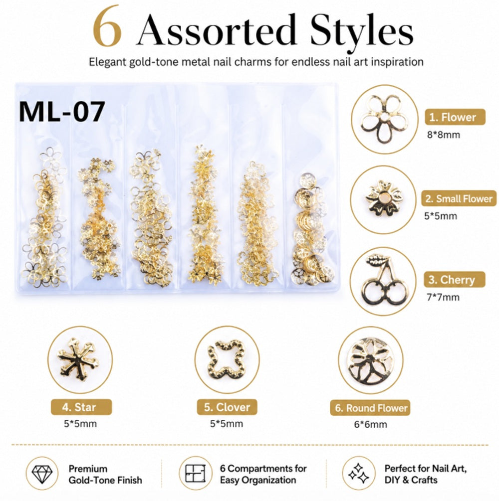 3D Nail Art Rhinestone & Gold-Tone Charm Kit | TIKA