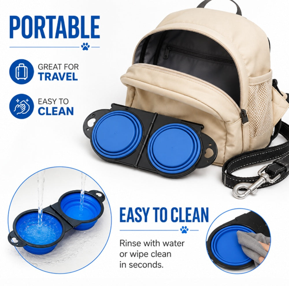 2-in-1 Collapsible Silicone Dog Food & Water Bowl Set | TIKA