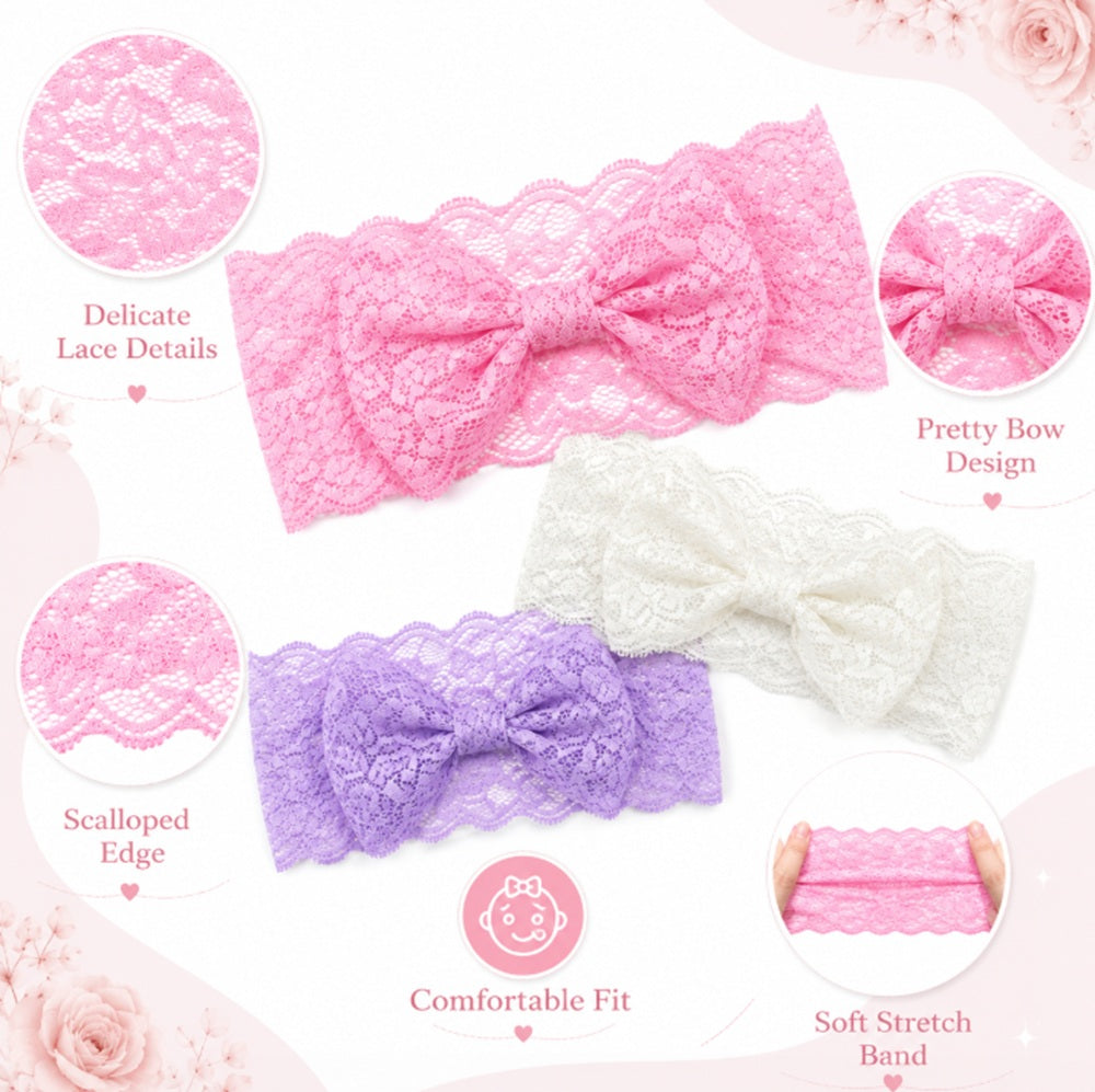 8-Piece Baby Girl Lace, Bow & Flower Headband Set | TIKA