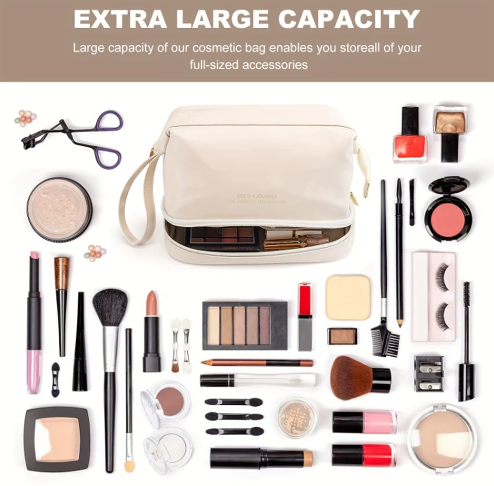 Large PU Leather Makeup Bag with Carry Handle | TIKA