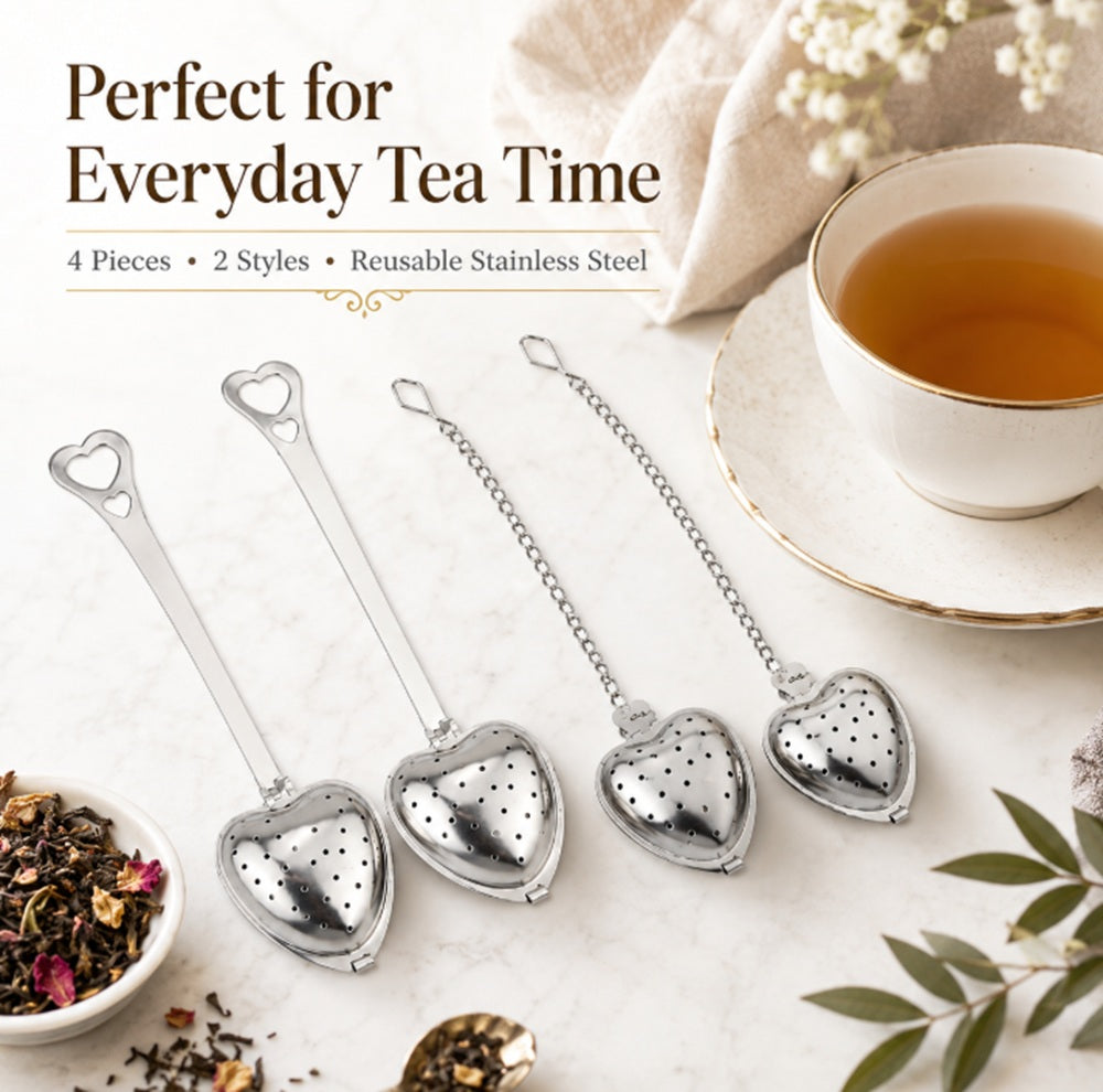 4-Pack Heart-Shaped Stainless Steel Loose-Leaf Tea Infuser Spoons | TIKA