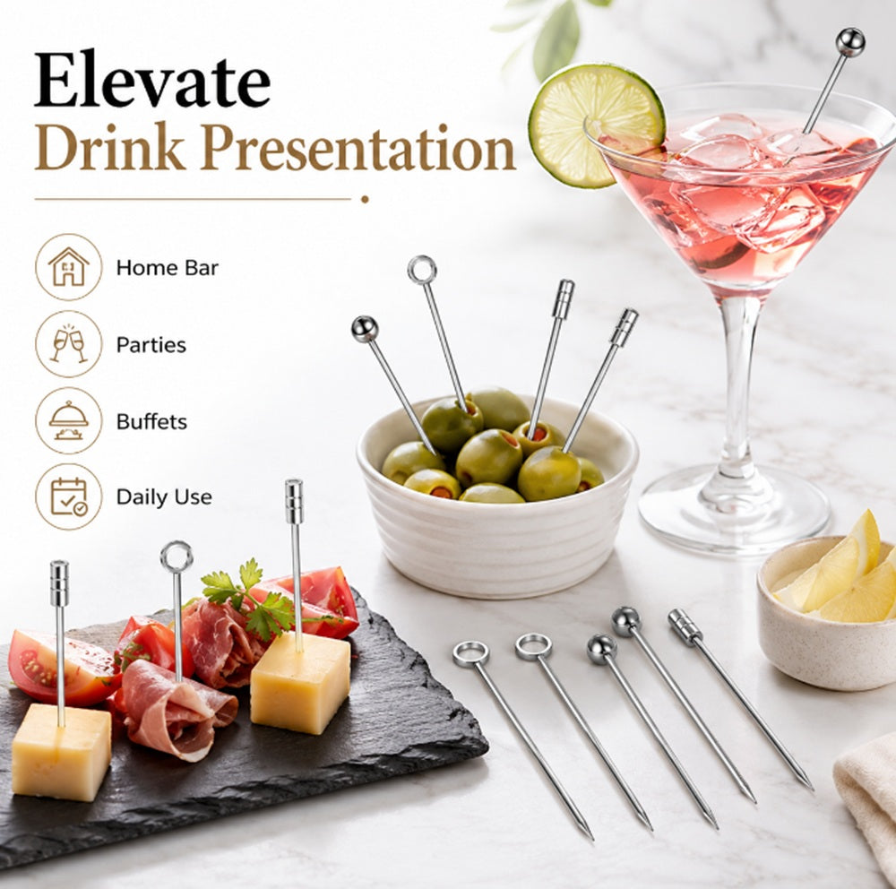 8-Pack Stainless Steel Reusable Cocktail Picks | TIKA
