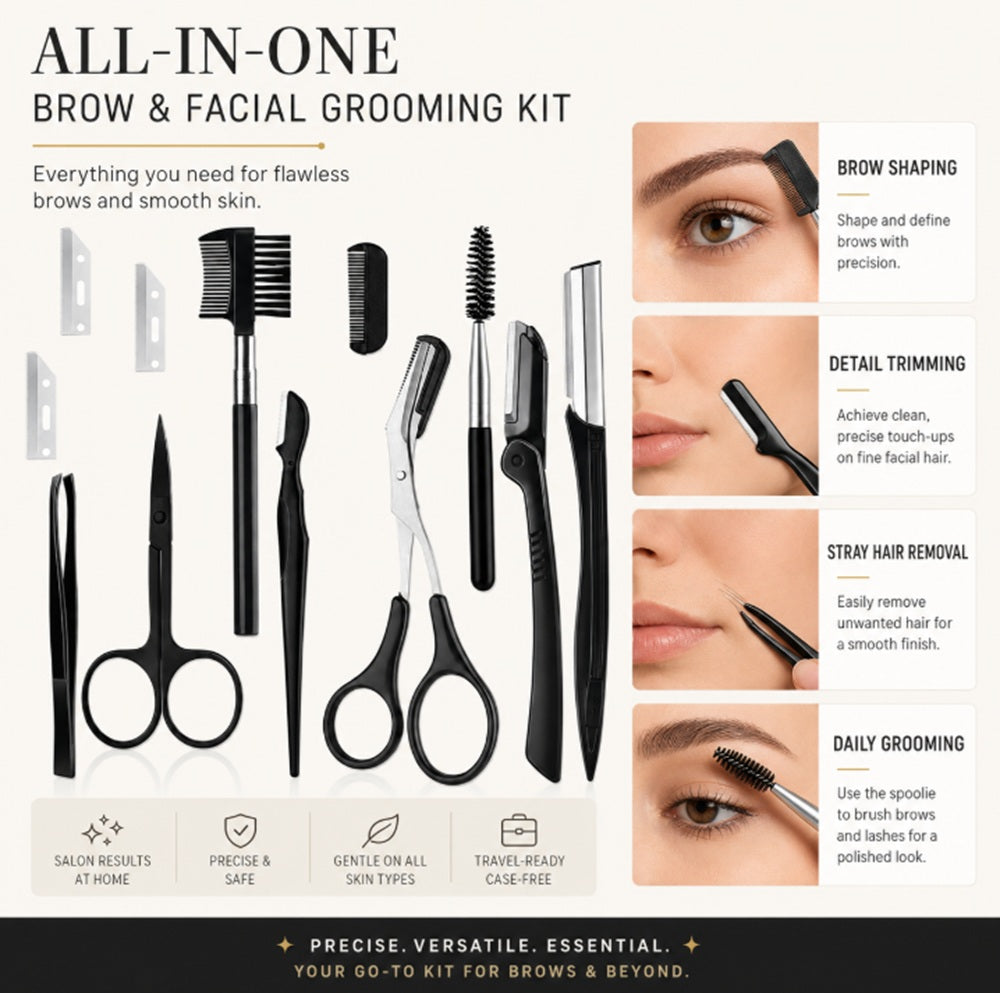 12-Piece Eyebrow & Facial Hair Grooming Kit | TIKA