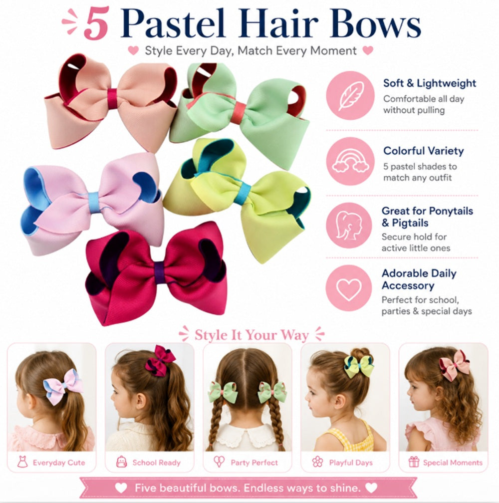 5-Piece Baby Girl Bow & Flower Hair Clip Set | TIKA