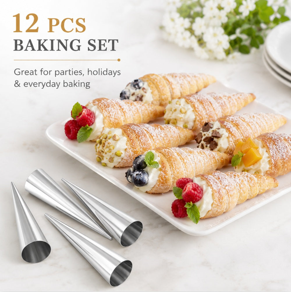 12-Piece Stainless Steel Cream Horn and Cannoli Mold Set | TIKA