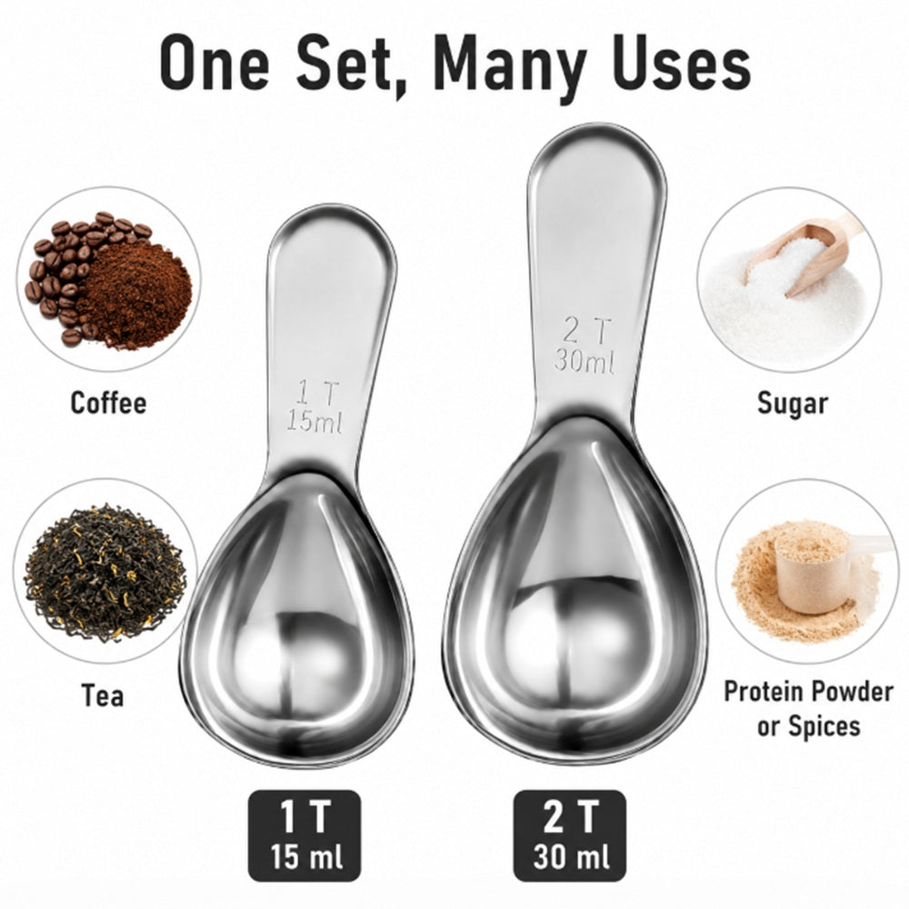 2-Piece Stainless Steel Coffee Scoop Set, 15ml & 30ml | TIKA