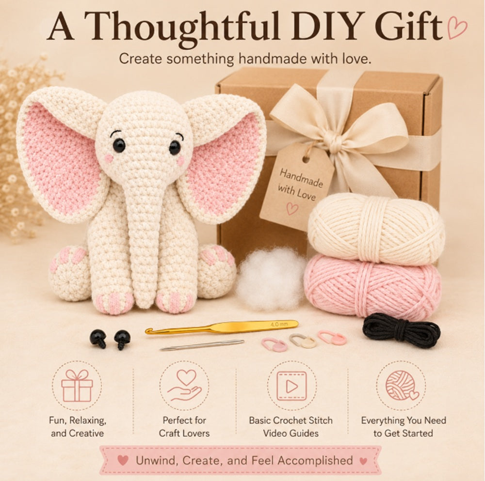 13-Inch Elephant Crochet Kit for Beginners | TIKA